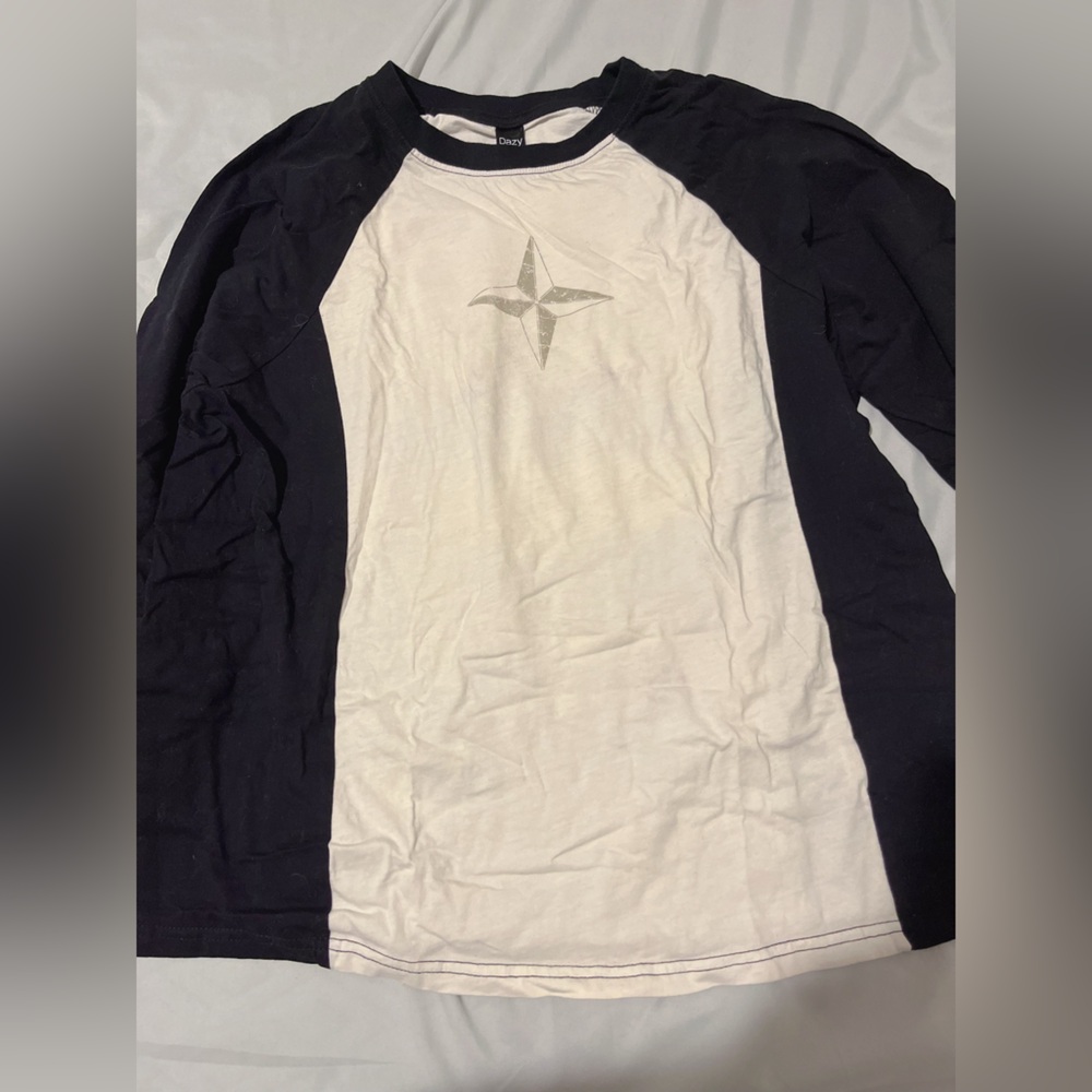 Black & White Long Sleeve Top with Star Design